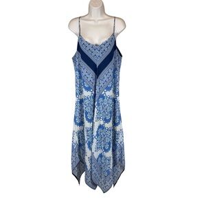 Luxology Handkerchief Hem Dress Blue and White Midi Adjustable straps Womens 16